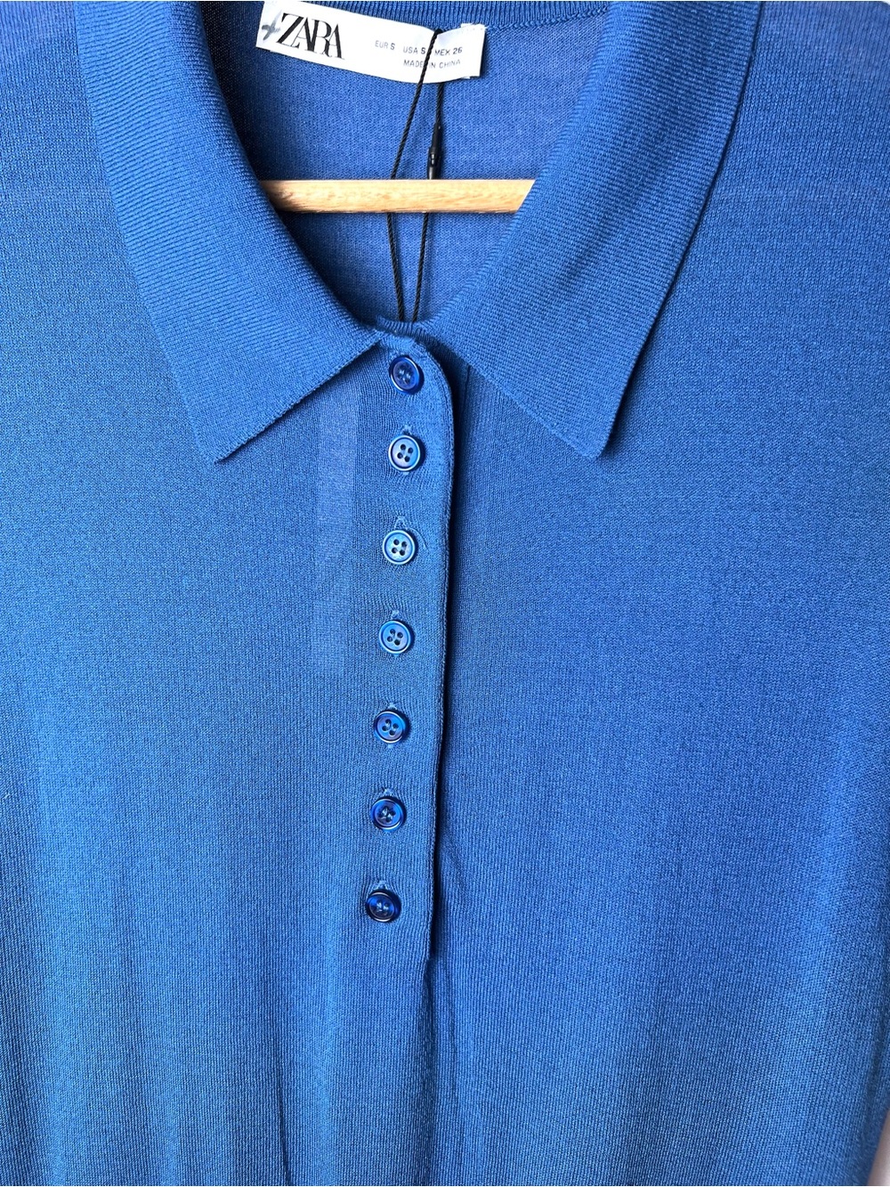 Zara Blue Lightweight Short-Sleeve Polo Knit Top - Picture 4 of 8